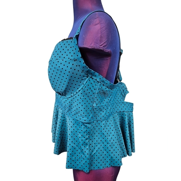 Terra & Sky Teal & Black Polka Dot Tankini Top Size 1X Women's Plus - Picture 3 of 7